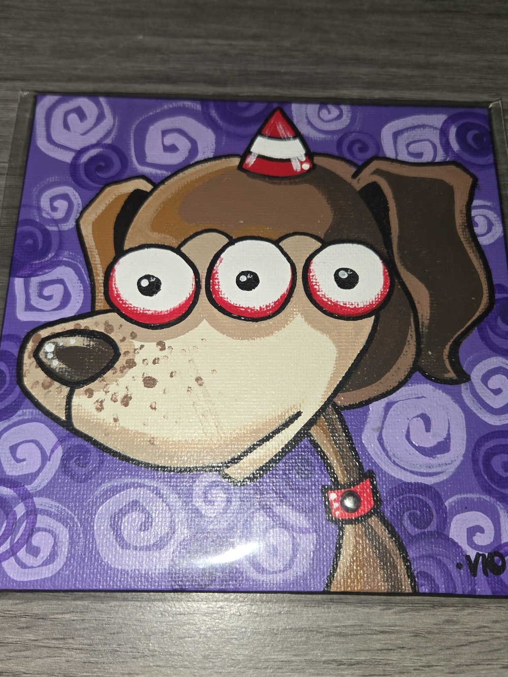 Whimsical Purple Dog Canvas Wall Art - Original 6x6 By Veronique Perron